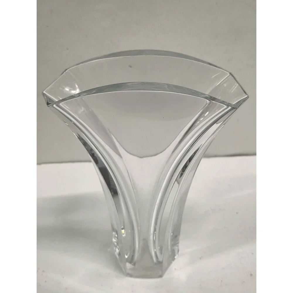 Vintage Baccarat France GINKGO Fan Sparkly Crystal Flower Bud Vase Signed
